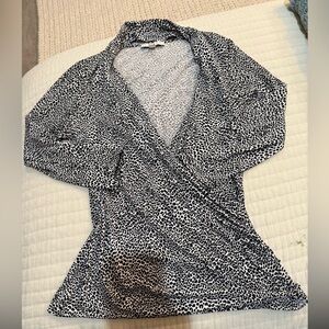 Chaus Black and White Faux Wrap Blouse Size Medium